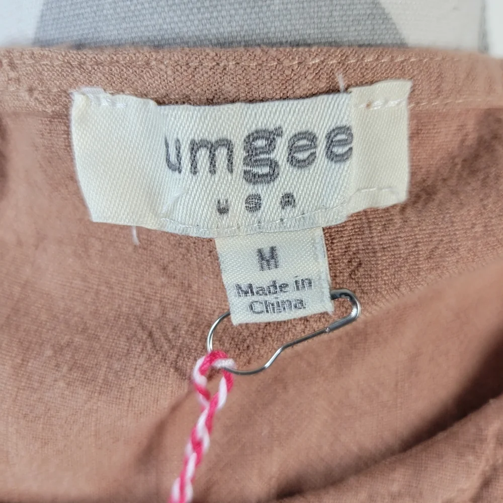 NWT Umgee USA Linen Cotton Blend Short Sleeve Fringed Salmon Pink Size Medium - Picture 7 of 9